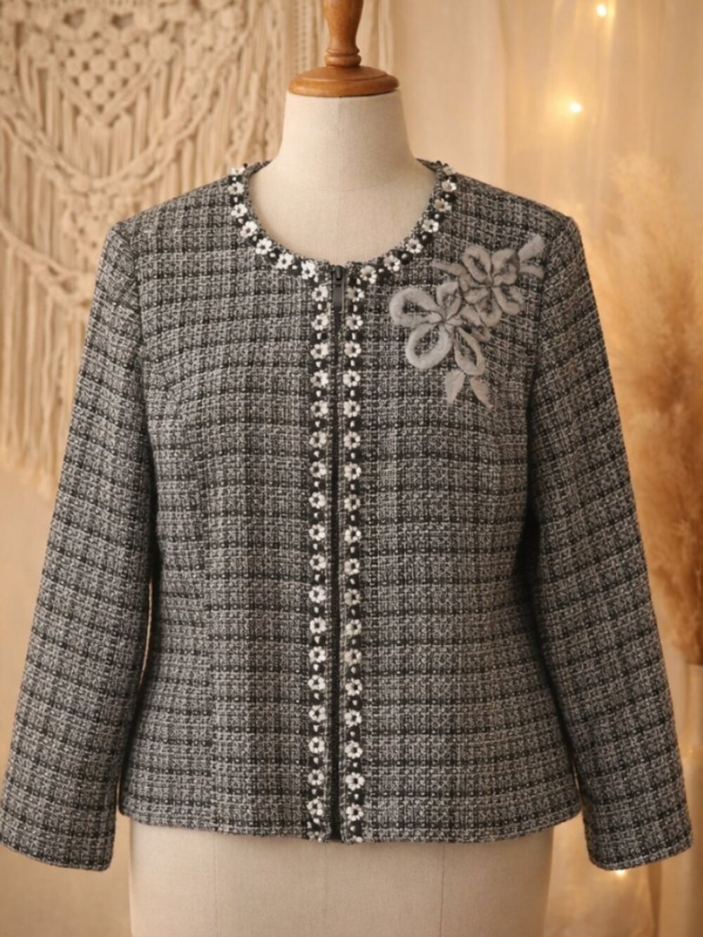 Spenser Jeremy Embellished Tweed Jacket 14 Cottagecore Parisian Chic Elegant - Picture 1 of 5